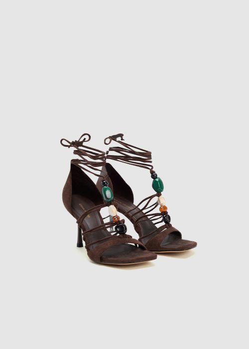 Beaded Lace-up High Heel Sandals