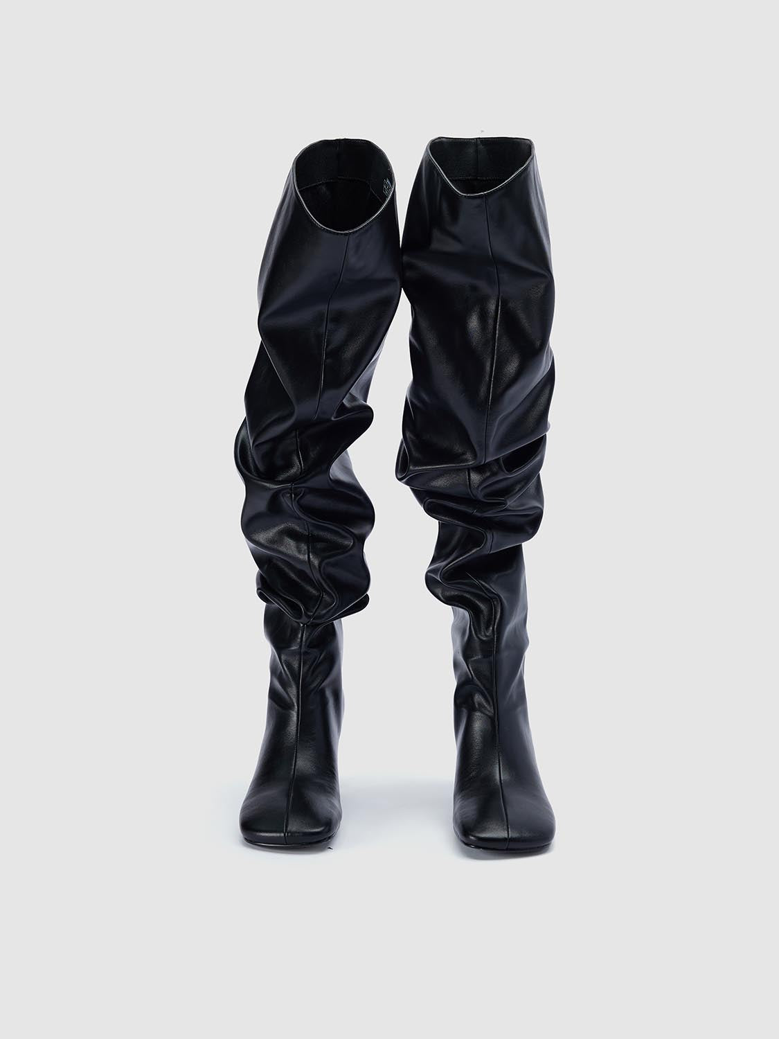 Kitten Heeled Crinkle Knee High Boots - Image 2