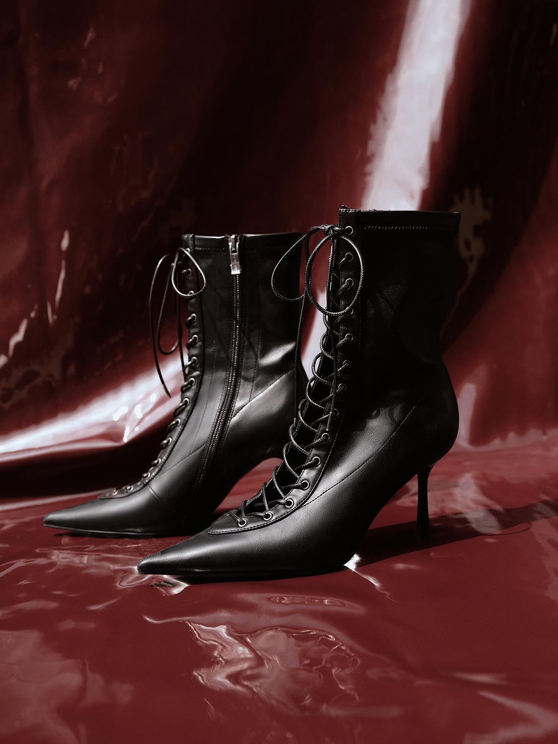 Pointed Toe Lace Up Ankle Boots - Image 8