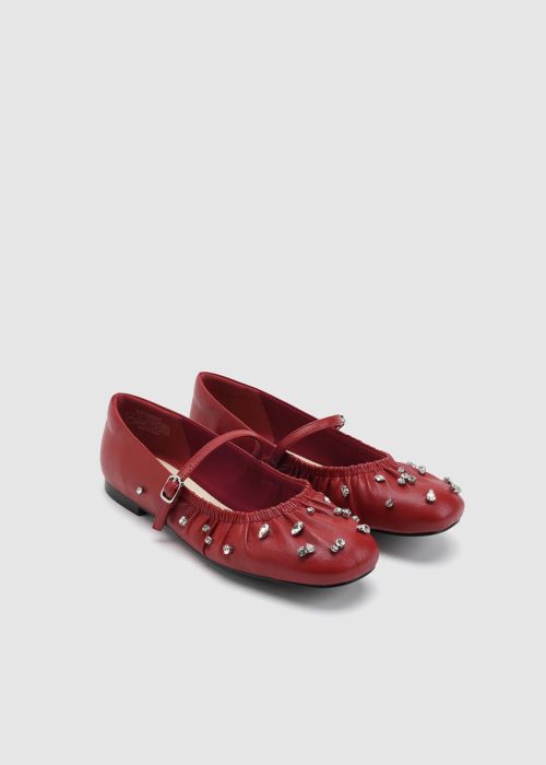 Embellished Strappy Ruched Ballet Flat Pumps