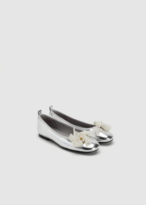Floral Applique Slip On Sliver Flat