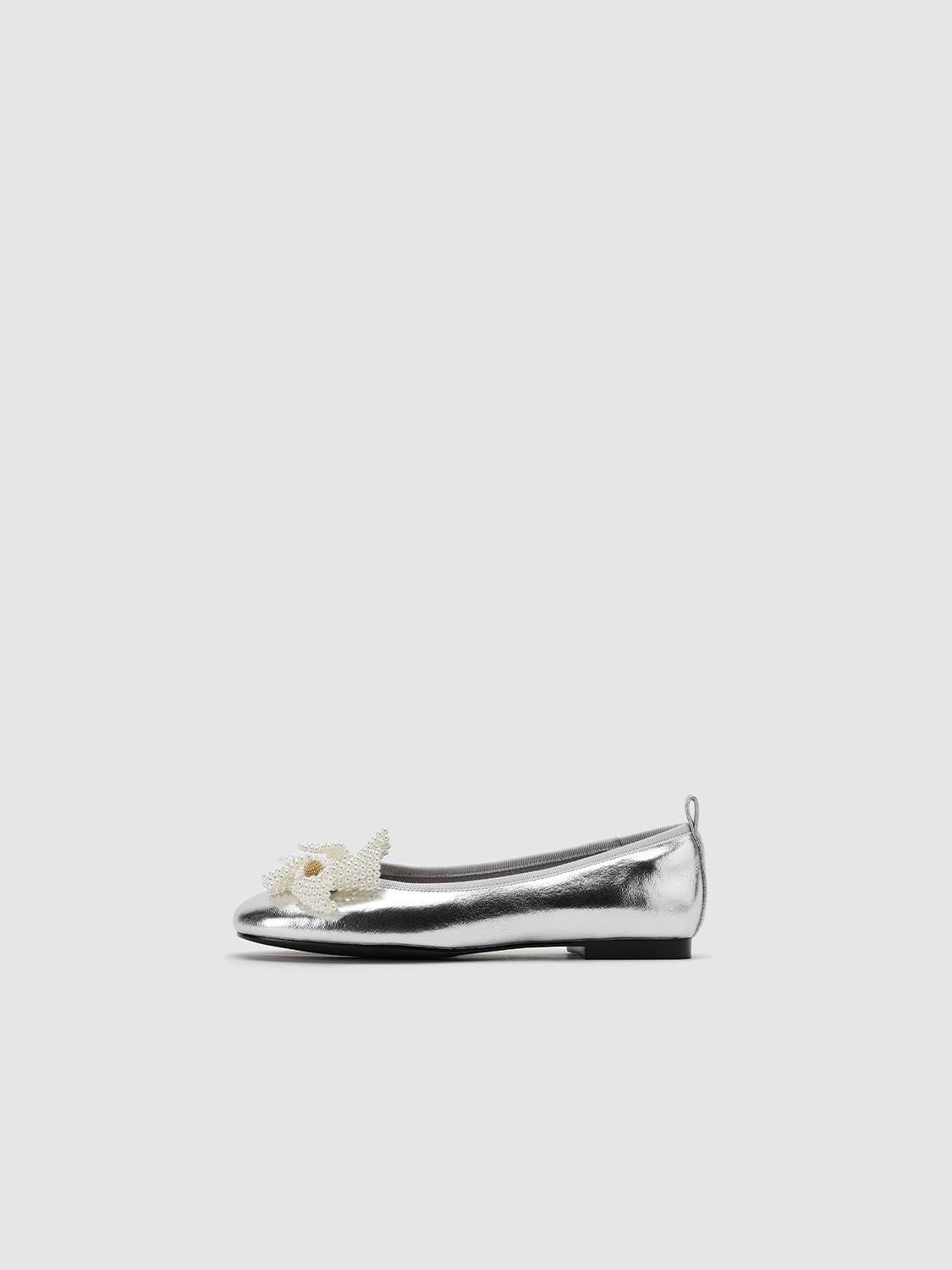 Floral Applique Slip On Sliver Flat - Image 2