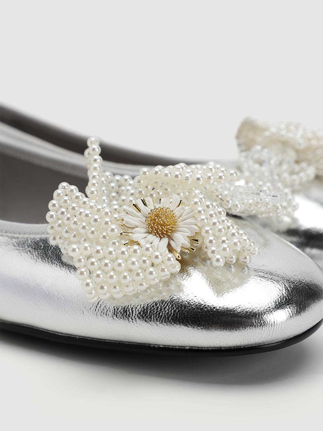 Floral Applique Slip On Sliver Flat - Image 5
